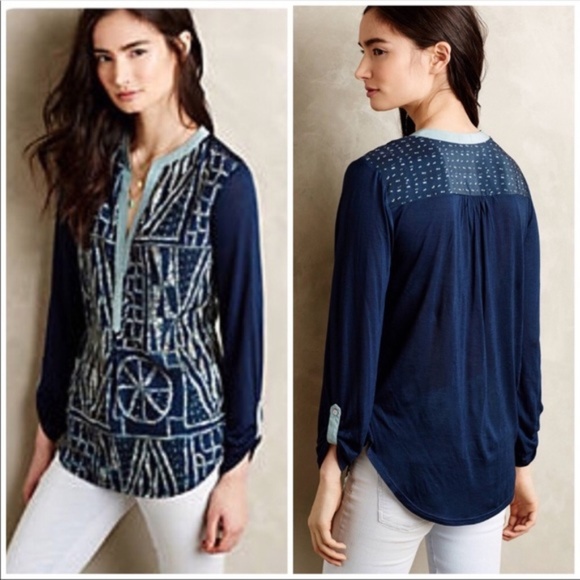 Anthropologie Tops - ANTHROPOLOGIE Orion Mixed Media Henley {X32}